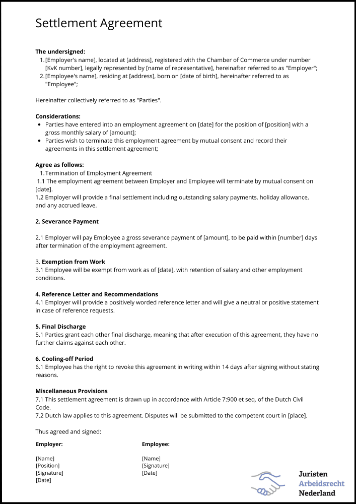 Example settlement agreement