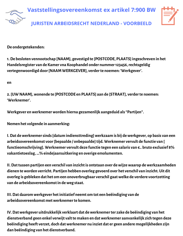 Voorbeeld Vaststellingsovereenkomst 2024